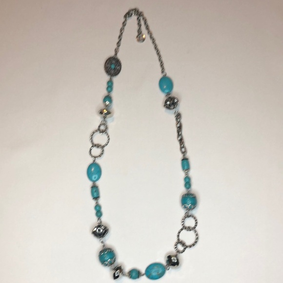 Turquoise And Silver Long Chunky Necklace - Picture 3 of 7